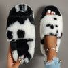 Faux Fur Open-Toe Platform House Slippers Single-Band Fuzzy Indoor Slides