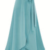 Plus Size Cotton Midi Skirt — High-Waist Slit with Side Knot, Slight Stretch, Machine-Washable