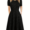 Elegant Retro A-Line Midi Dress Short Sleeve Fit-and-Flare Casual Dress for Women