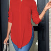 Women's Elegant Long-Sleeve Button-Front Blouse with Side Slit — Woven Polyester All-Season Office & Casual Shirt
