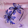 Handmade Blue Beaded Headband with Purple Floral Design - Retro Sparkling Hair Hoop for Weddings, Cosplay & Festivals