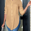 Women's Elegant Long-Sleeve Button-Front Blouse with Side Slit — Woven Polyester All-Season Office & Casual Shirt