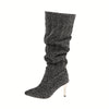Women's High-Heel Pointed Toe Stiletto Boots - Slip-On Fabric Upper & Rubber Sole, All-Season Party and Office Heels
