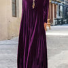 Plus Size Velvet Knee-Length Dress Round Neck Long Sleeve Straight Fit