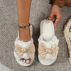 Women's Autumn Winter Bow Plush Indoor Slippers – Warm Slip-On House Shoes