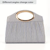 Women's Glitter Evening Clutch with Round Ring Handle – Pleated Surface, Double Magnetic Closure, Removable Crossbody Strap for Weddings & Parties