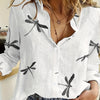 Women's Loose Fit Dragonfly Print Shirt - Lightweight Breathable Lapel Collar Blouse for Summer