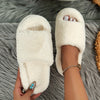 Faux Fur Open-Toe Platform House Slippers Single-Band Fuzzy Indoor Slides