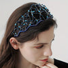 Handwoven Blue & Gold Mesh Headband for Women – Bridal Wedding Hair Accessory with Hollow Secure Fit