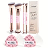 4-Piece Double-Ended Makeup Brush Set – Foundation Contour Blush Powder Eyeshadow Concealer Highlight – Soft Synthetic Brushes for Travel Gift