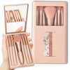 5-Piece Soft Fluffy Makeup Brush Set with Mirror – Rose Gold Letter Pattern, Travel Foundation & Eyeshadow Brushes