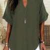 Plus Size V-Neck Blouse - Women's Short Sleeve Loose Batwing Top with Flared Hem, Stretchy Casual Shirt