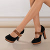 Retro Mary-Jane Round Toe Block Heel Pumps for Women - Buckle Platform High Heels
