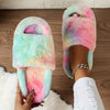 Faux Fur Open-Toe Platform House Slippers Single-Band Fuzzy Indoor Slides