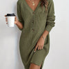Plus Size V-Neck Long Sleeve Sweater Dress with Single Button Closure, Soft Pink Loose-Fit Casual Chic