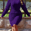 Women's Winter Knit Sweater Dress — Crew Neck A-Line, Short & Long Sleeve Options, Machine Washable Casual & Office Dress