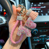 Cute Puppy Keychain with Sparkling Tassels & Bone Charm - Multicolor Dog Collar and Bag Charm (Pink, Black, Blue, Brown)