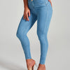 Women's High-Waisted Stretch Skinny Jeans, High-Rise Slim Fit Denim with Button Detail, Long Length