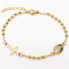 18K Gold-Plated 3mm Stainless Steel Bead Cross Bracelet Religious Rosary Wristband