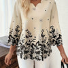 Elegant Floral Women's Short Sleeve Blouse - Black & White Dot Tunic with Collar, Machine Washable, Casual to Dressy