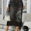 Butterfly Print High-Stretch Knit Bodycon Midi Skirt with Faux Pockets