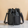 Women's Black Adjustable Crossbody Bucket Bag - Drawstring Closure Minimalist Shoulder Purse