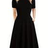 Elegant Retro A-Line Midi Dress Short Sleeve Fit-and-Flare Casual Dress for Women