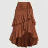 Women's Brown Asymmetrical Ruffle Hem Skirt – Multi-Layer Polyester, Machine Washable, Spring/Fall