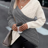 Plus Size Twist Front Colorblock V-Neck Sweater - Long Sleeve Knit Pullover for Fall and Winter