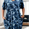 Plus Size Camouflage V-Neck Batwing A-Line Knee-Length Dress – Casual Summer Tunic, Loose Fit (Orange Brown Camo)