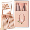 5-Piece Soft Fluffy Makeup Brush Set with Mirror – Rose Gold Letter Pattern, Travel Foundation & Eyeshadow Brushes