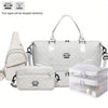 4-in-1 Travel Tote Bag Set – Large Capacity Travel & Gym Tote with Chest Bag, Makeup Pouch & Waist Pack – White, Black, Pink