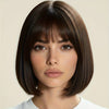 Natural Straight Short Bob Wig 12 in (30 cm), 150% Density Synthetic Hair, Rose Net Cap, Natural-Looking