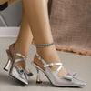 Women's Pointed Toe Stiletto High Heels Ankle Strap Bow Sandals - Breathable Comfortable Low-Fatigue Dress Shoes