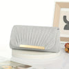 Pleated Evening Clutch with Gold Embellishment and Chain Strap, Party and Wedding Bag