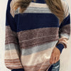 Plus Size Women's Crew Neck Pullover Sweater — Multicolor Stripe Knit, Loose Fit for Office & Casual
