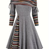 Ethnic Striped Off-Shoulder Drawstring A-Line Dress for Women