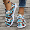 Women's Casual Blue Ethnic-Inspired Fabric Slip-On Loafers Flat EVA Sole Comfortable Everyday Shoes