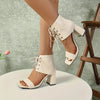 Women's Chunky Block Heel Lace-Up Sandals - Open Toe High Heels with Cushioned Insole & Non-Slip Rubber Sole