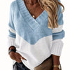 Plus Size Colorblock V-Neck Sweater - Stretch Knit Long Sleeve Pullover