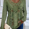 Women's Floral Long Sleeve Lace-Collar Tee — Elegant Spring & Fall Knit Top