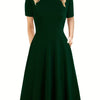 Elegant Retro A-Line Midi Dress Short Sleeve Fit-and-Flare Casual Dress for Women
