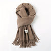 Solid Color Tassel Scarf with Fringe - Lightweight Polyester Shawl for Women