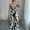 Off-Shoulder Halter Jumpsuit for Women — Wide Leg Tie-Waist Crossfront Print, Machine Washable Summer Vacation & Everyday Chic