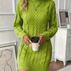 Women's Cable Knit Sweater Dress - High Neck Rib-Knit Long Sleeve Fall/Winter