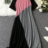 Plus Size Colorblock Short Sleeve Casual Dress – Loose A-Line for Spring & Summer