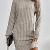 Women's Knit Turtleneck Bodycon Dress - Long Sleeve Solid Color