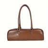 Vintage-Inspired Extra-Long Baguette Handbag for Women - Brown PU Two-Handle Zipper Tote