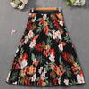 Pleated A-Line Floral Skirt with Black Hem - Short to Midi, Structured No-Stretch, Wrinkle-Resistant, Machine Washable