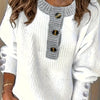 Plus Size Oversized Women's Sweater - Soft Knit Pullover with Button Front Placket, Long Sleeve Crew Neck for Fall/Winter